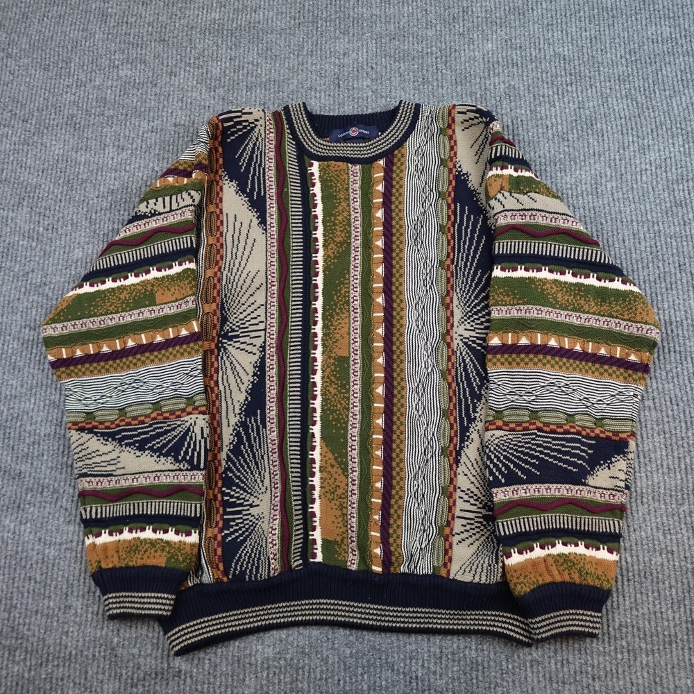 Cotton Traders 3D Knit Sweater Mens Large Multicolor Crewneck Pullover Cotton
